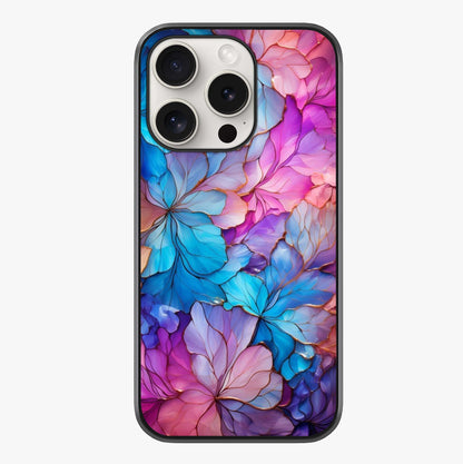 Radiant Floral Whirl Glass Case showing full back design in clean flat view with glossy glass finish.