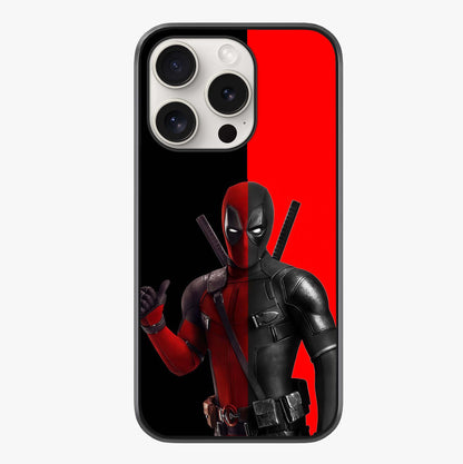 Red & Black Deadpool Theme Glass Case showing full back design in clean flat view with glossy glass finish.