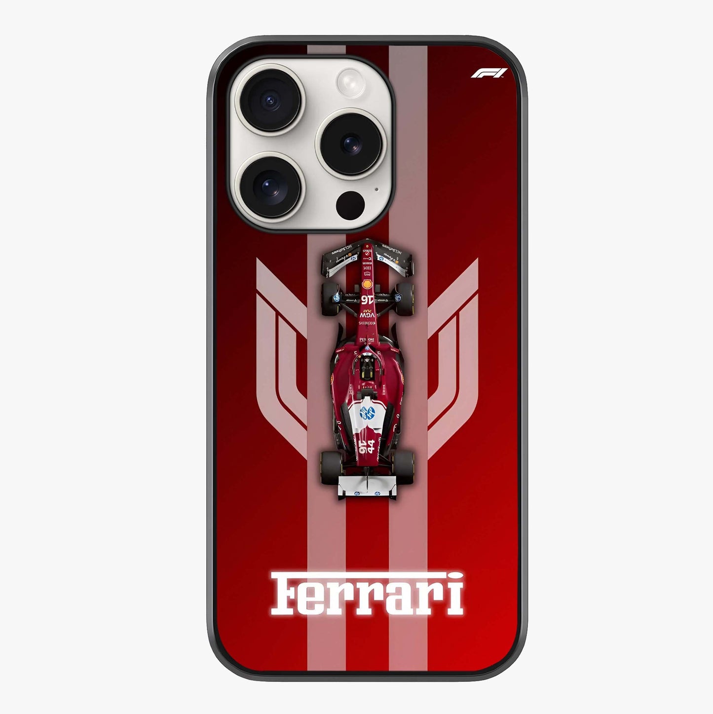 Red Ferrari F1 Vertical Glass Case showing full back design in clean flat view with glossy glass finish.