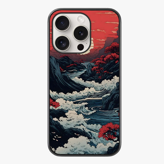 Red Sunset Scenery Glass Case showing full back design in clean flat view with glossy glass finish.