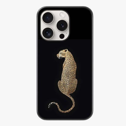 Regal Leopard Glass Case showing full back design in clean flat view with glossy glass finish.
