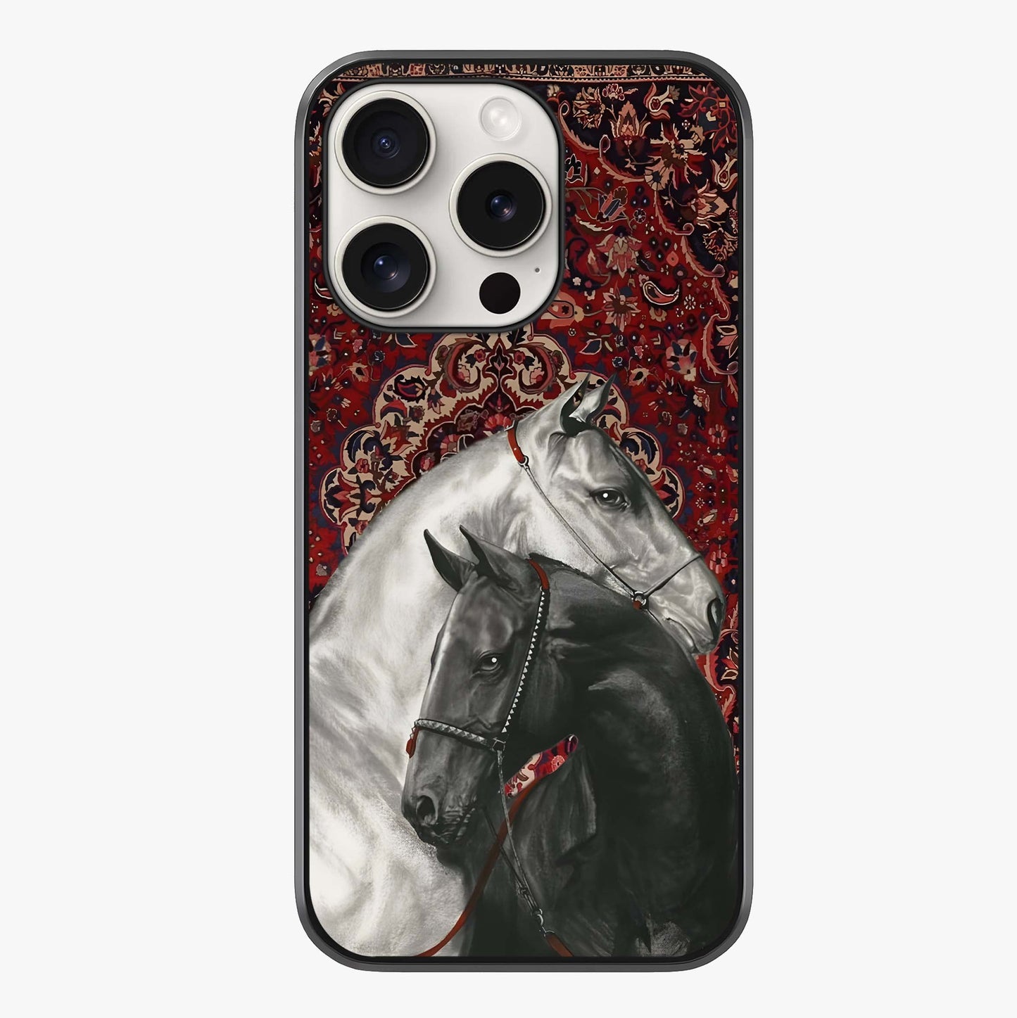 Regal Stallion Tapestry Glass Case showing full back design in clean flat view with glossy glass finish.