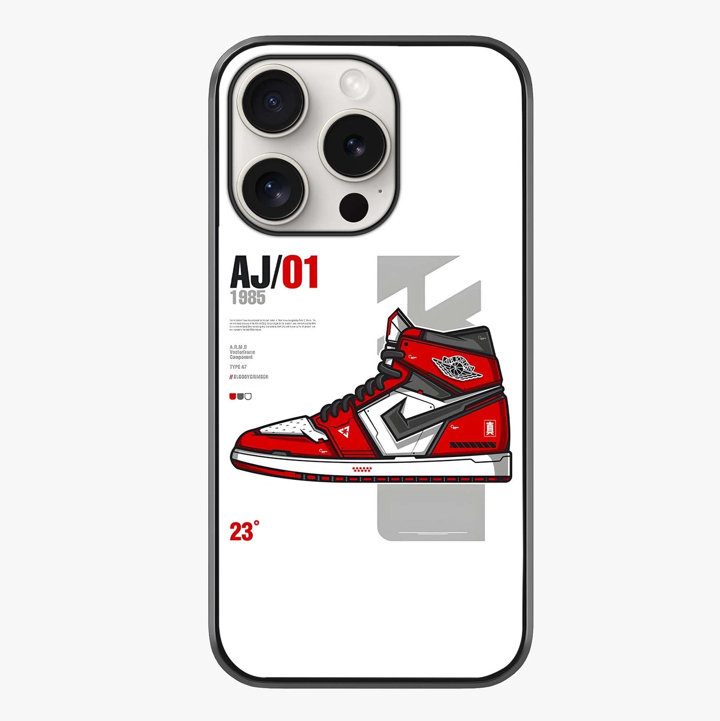Retro Sneaker Blueprint Glass Case showing full back design in clean flat view with glossy glass finish.