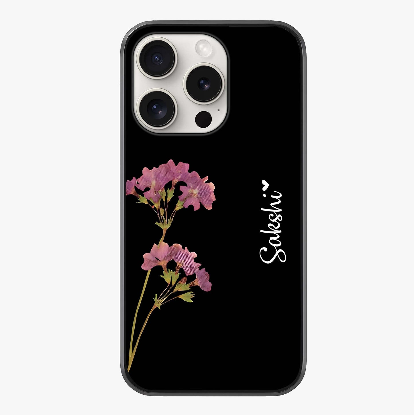 Riching Lavender Flower Custom Name Glass Case showing full back design in clean flat view with glossy glass finish.