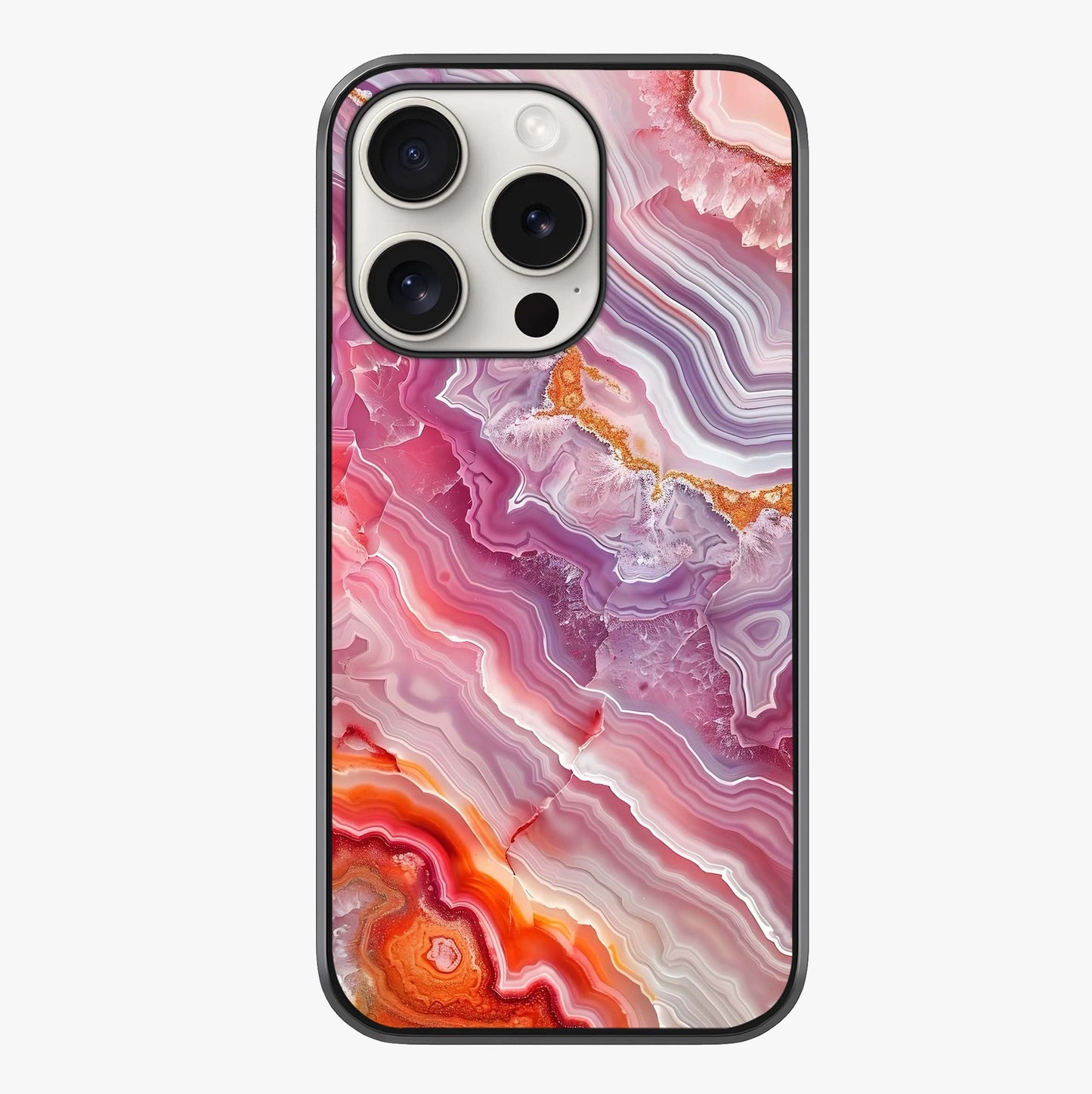 Rose Quartz Marble Glass Case showing full back design in clean flat view with glossy glass finish.