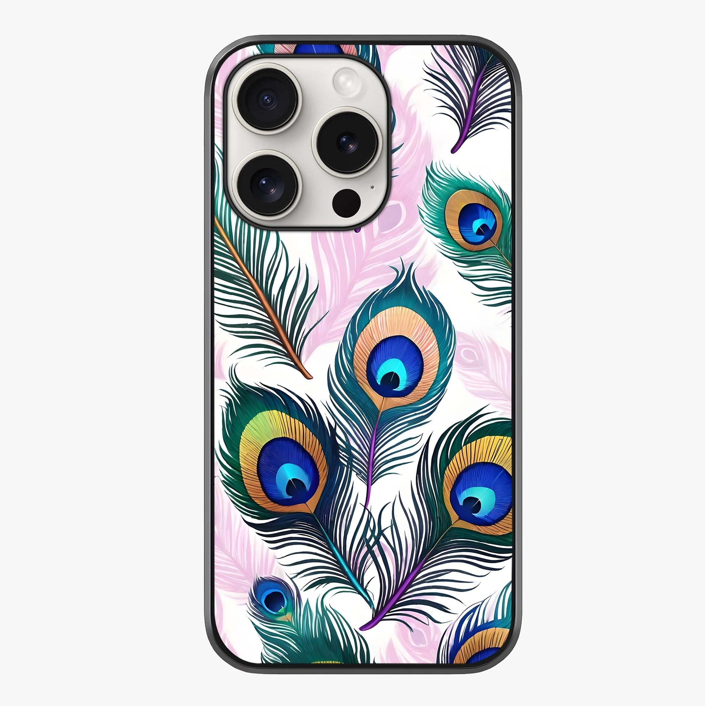 Royal Peacock Feathers Glass Case showing full back design in clean flat view with glossy glass finish.