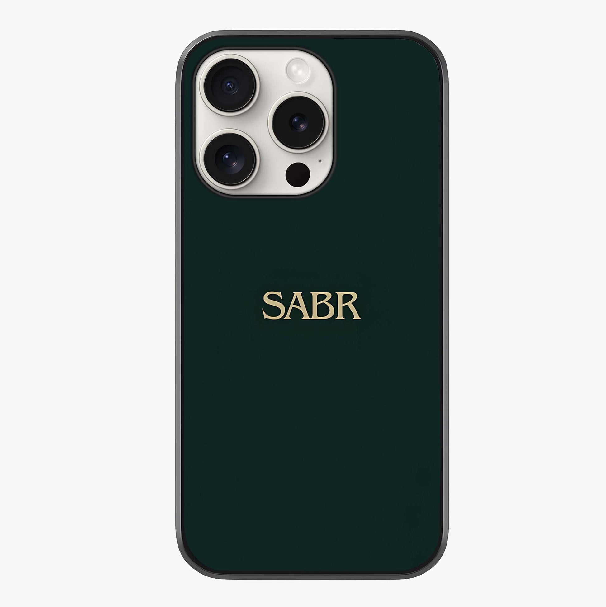 Sabr Minimal Patience Glass Case showing full back design in clean flat view with glossy glass finish.