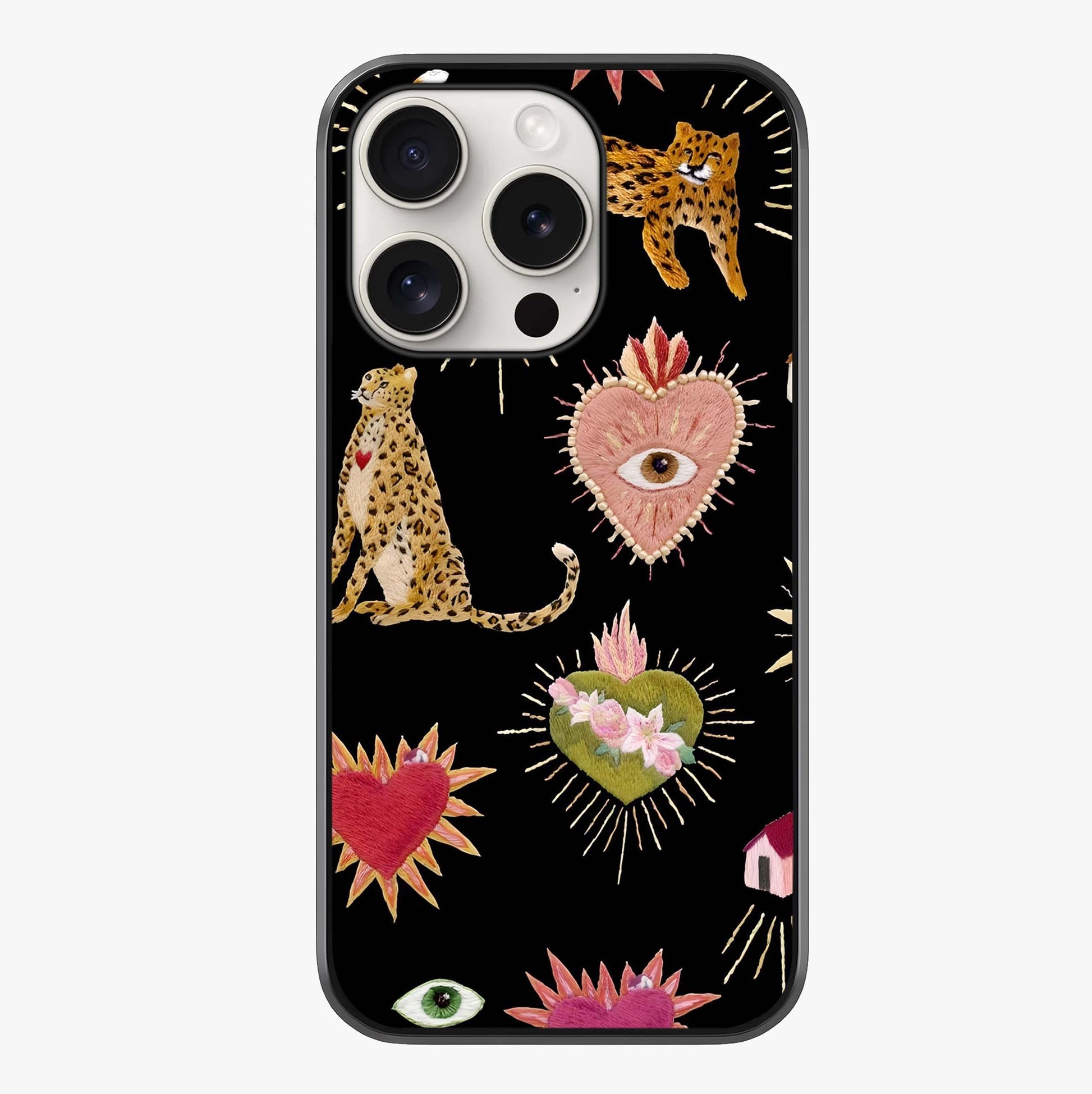 Sacred Jungle Heart Glass Case showing full back design in clean flat view with glossy glass finish.