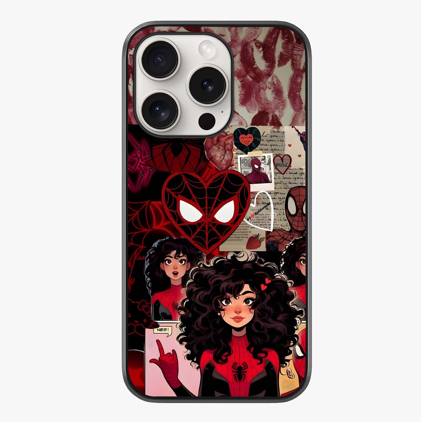 Spider Love Story Glass Case showing full back design in clean flat view with glossy glass finish.