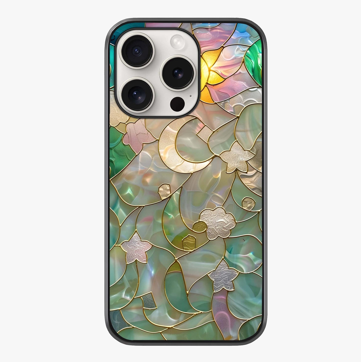 Stained Sunrise Glow Glass Case showing full back design in clean flat view with glossy glass finish.