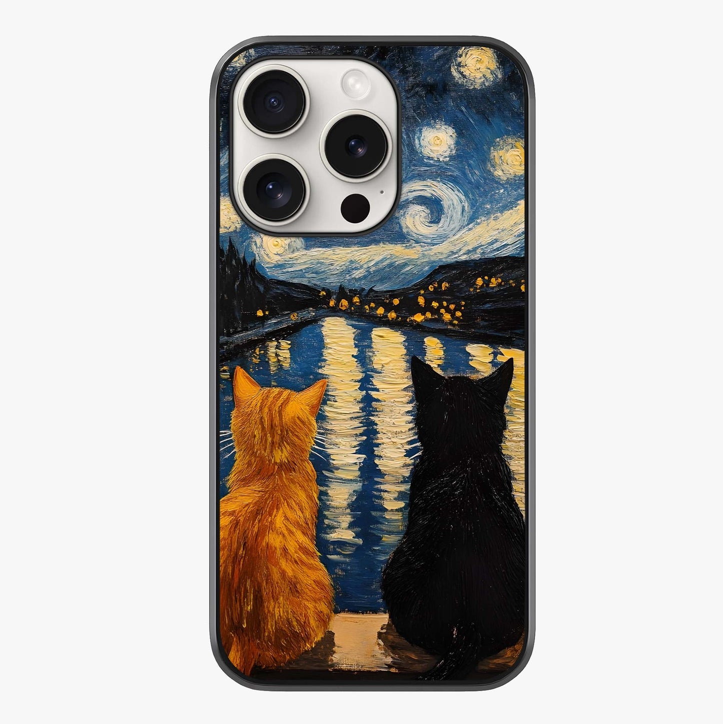 Starry River Cats Glass Case showing full back design in clean flat view with glossy glass finish.