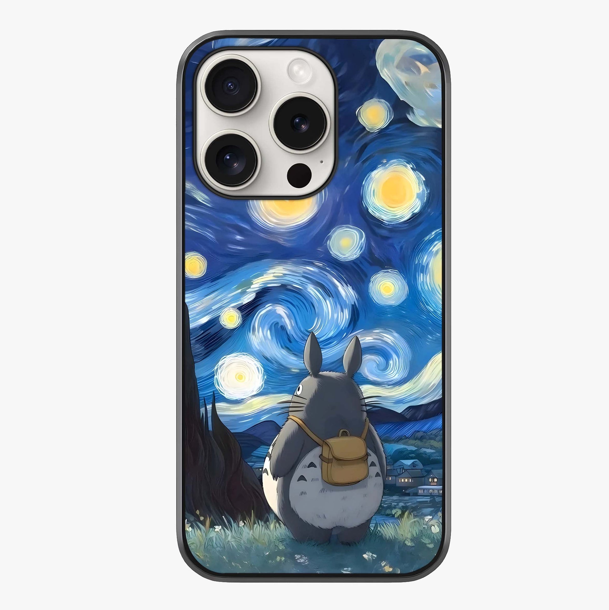 Totoro In Van Gogh Art Glass Case showing full back design in clean flat view with glossy glass finish.