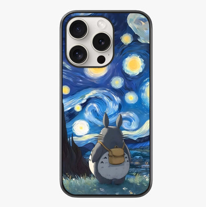 Totoro In Van Gogh Art Glass Case showing full back design in clean flat view with glossy glass finish.