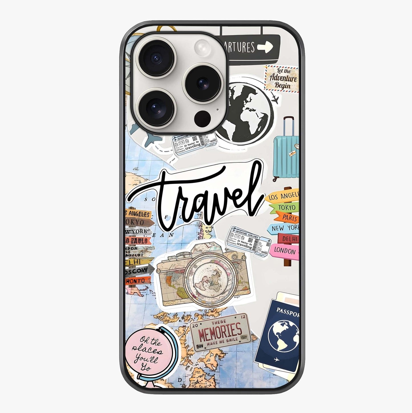Wanderlust Journal Glass Case showing full back design in clean flat view with glossy glass finish.