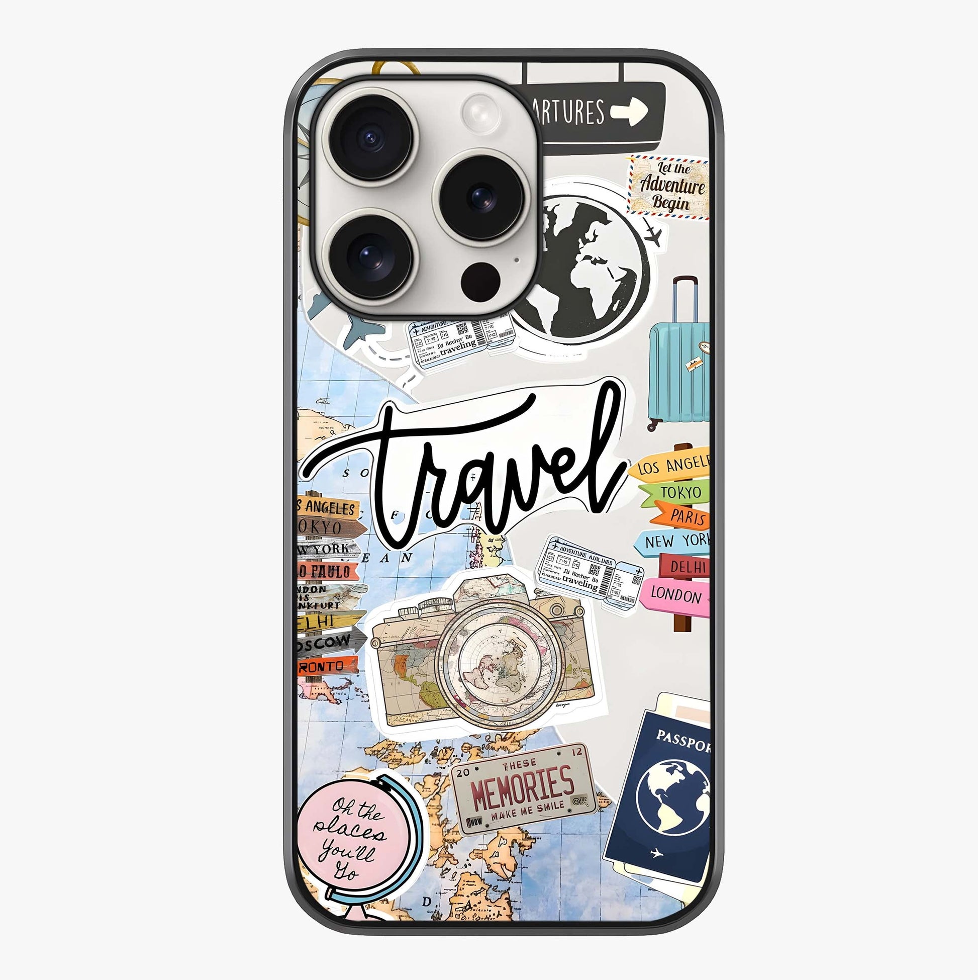 Wanderlust Journal Glass Case showing full back design in clean flat view with glossy glass finish.