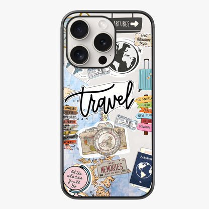 Wanderlust Journal Glass Case showing full back design in clean flat view with glossy glass finish.