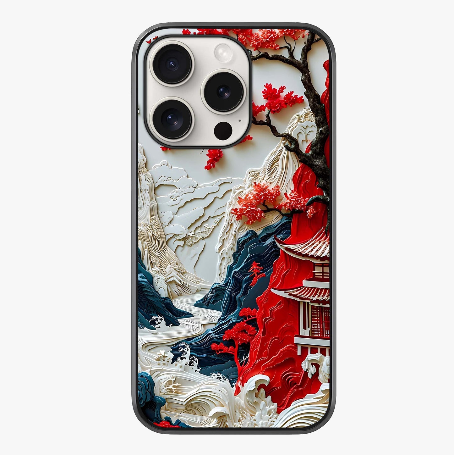 Whispers Of Sakura Waves Glass Case showing full back design in clean flat view with glossy glass finish.