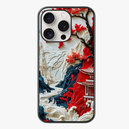 Whispers Of Sakura Waves Glass Case showing full back design in clean flat view with glossy glass finish.