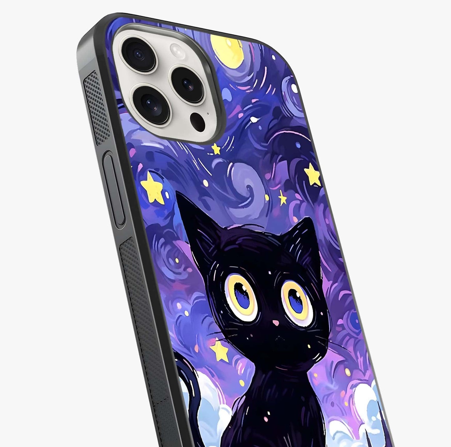 Abstract Cat Art Glass Case captured at a warm angle highlighting gloss, texture and premium glass finish.
