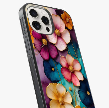 Artlyn Grace Flower Pattern Glass Case captured at a warm angle highlighting gloss, texture and premium glass finish.