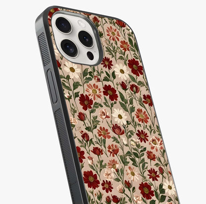 Biege Flower With Leaf Glass Case captured at a warm angle highlighting gloss, texture and premium glass finish.
