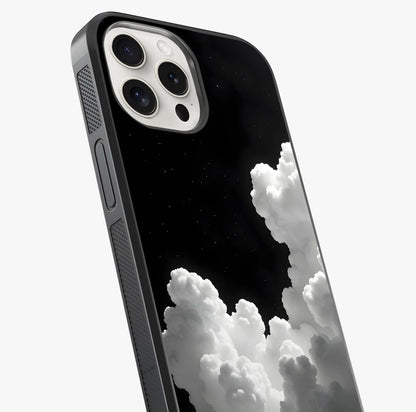 Black Background With White Cloud Glass Case captured at a warm angle highlighting gloss, texture and premium glass finish.