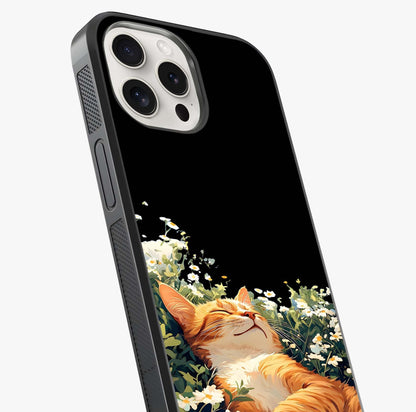 Blissful Bloom Cat Glass Case captured at a warm angle highlighting gloss, texture and premium glass finish.