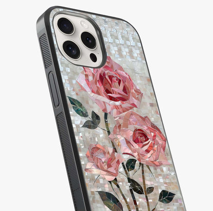 Blush Mosaic Bloom Glass Case captured at a warm angle highlighting gloss, texture and premium glass finish.