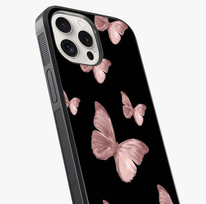Butterfly Pattern Glass Case captured at a warm angle highlighting gloss, texture and premium glass finish.