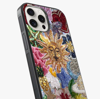 Celestial Floral And Playful Glass Case captured at a warm angle highlighting gloss, texture and premium glass finish.