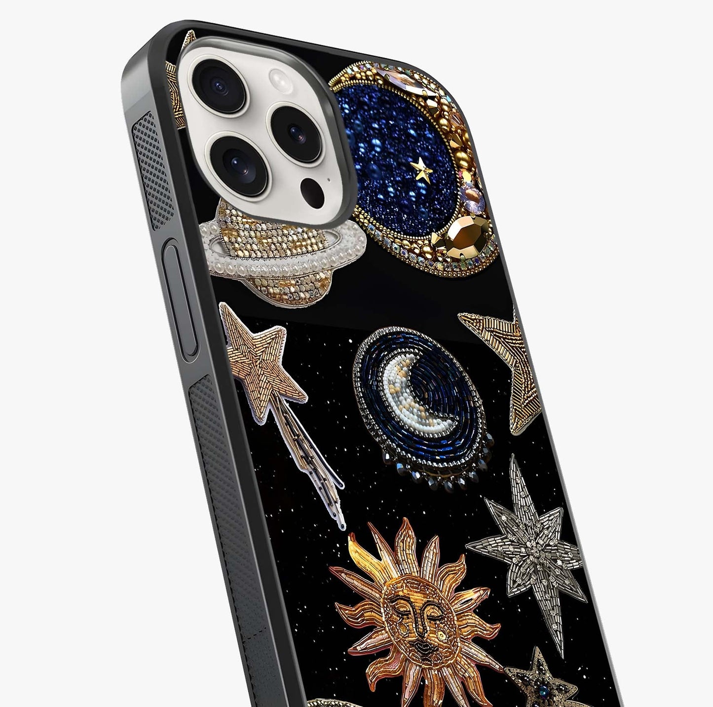 Celestial Gem Constellations Glass Case captured at a warm angle highlighting gloss, texture and premium glass finish.