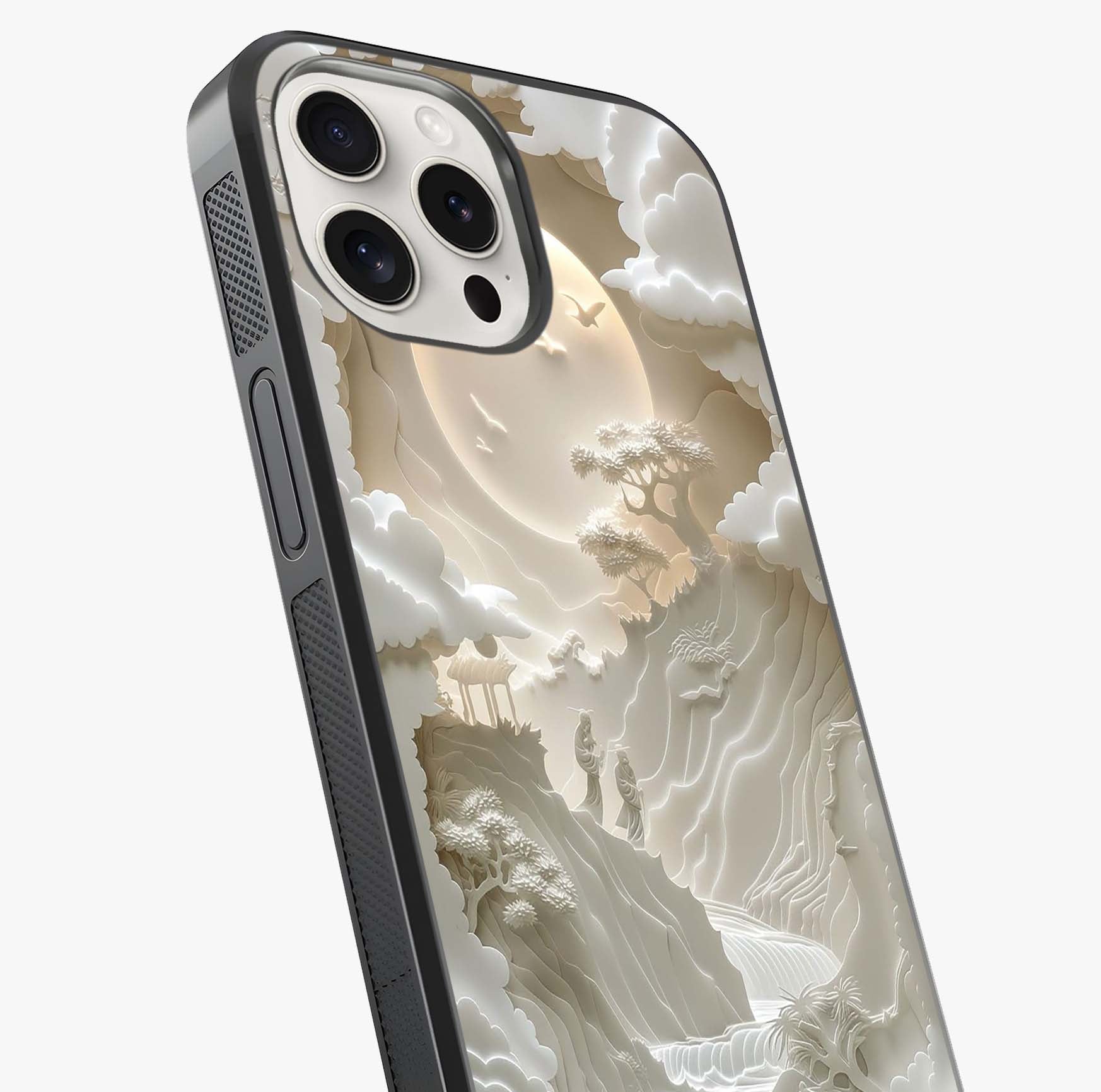 Celestial Origami Glass Case captured at a warm angle highlighting gloss, texture and premium glass finish.