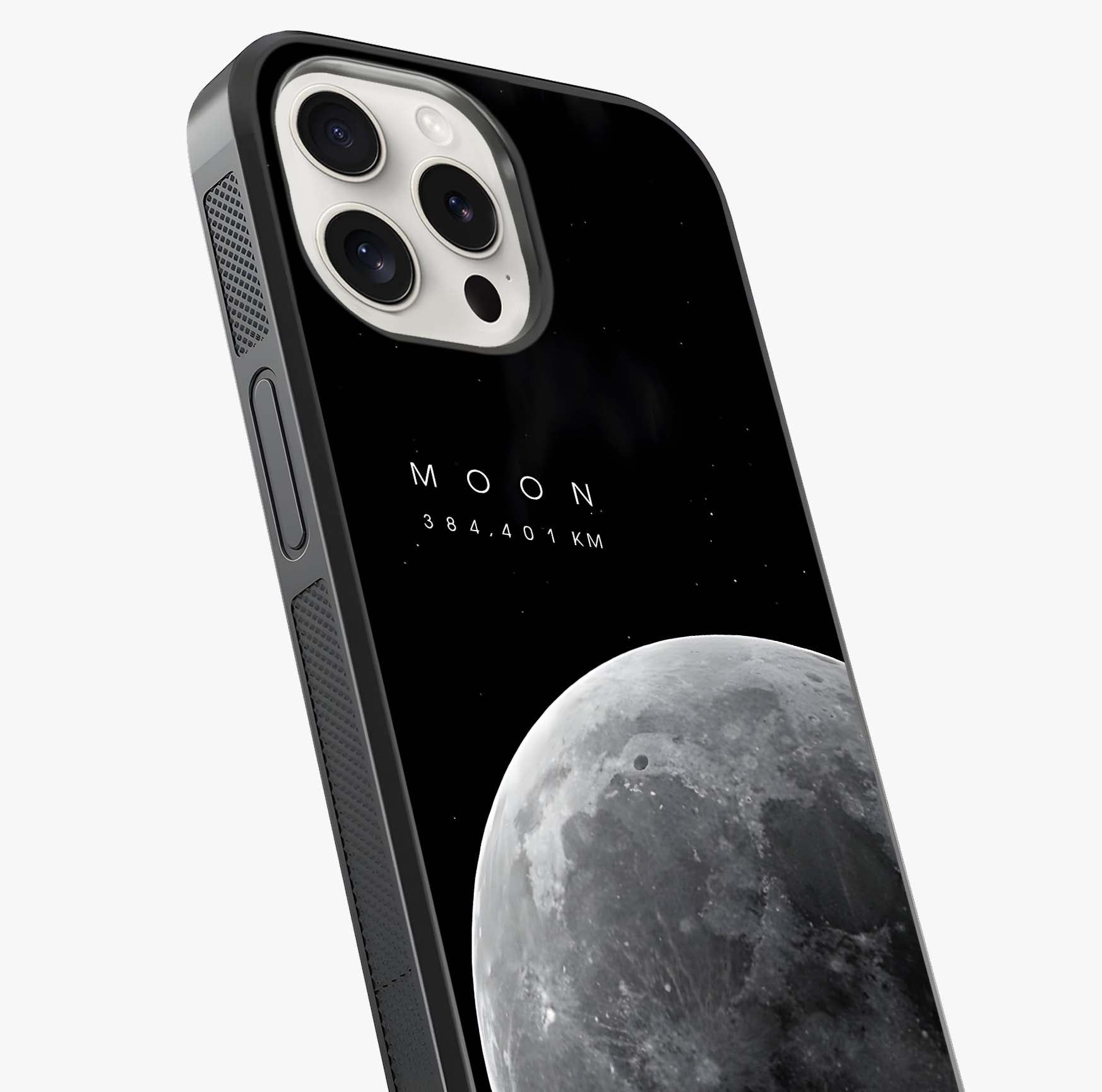 Cosmic Moon Glow Glass Case captured at a warm angle highlighting gloss, texture and premium glass finish.