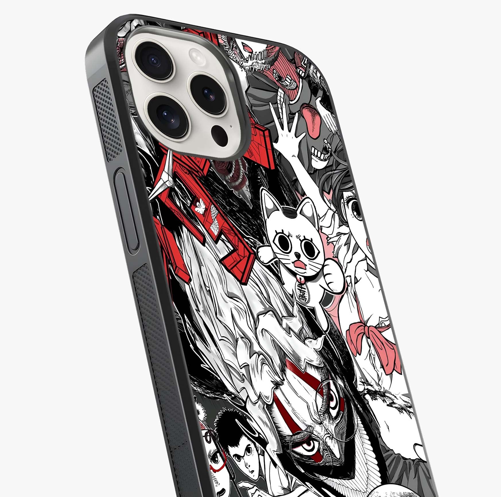 Crimson Chaos Panel Glass Case captured at a warm angle highlighting gloss, texture and premium glass finish.