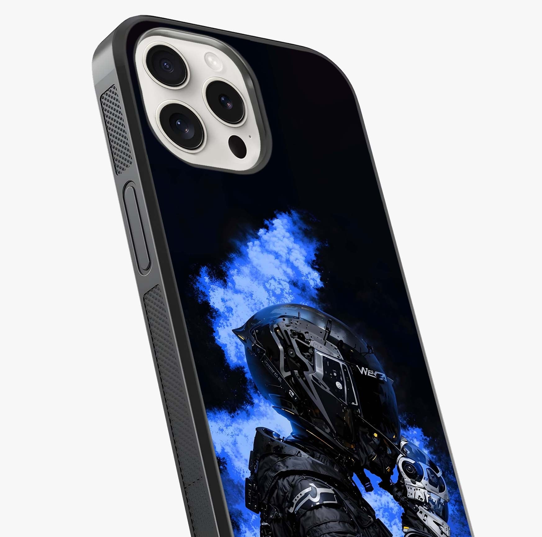Cyber Sentinel Protocol Glass Case captured at a warm angle highlighting gloss, texture and premium glass finish.