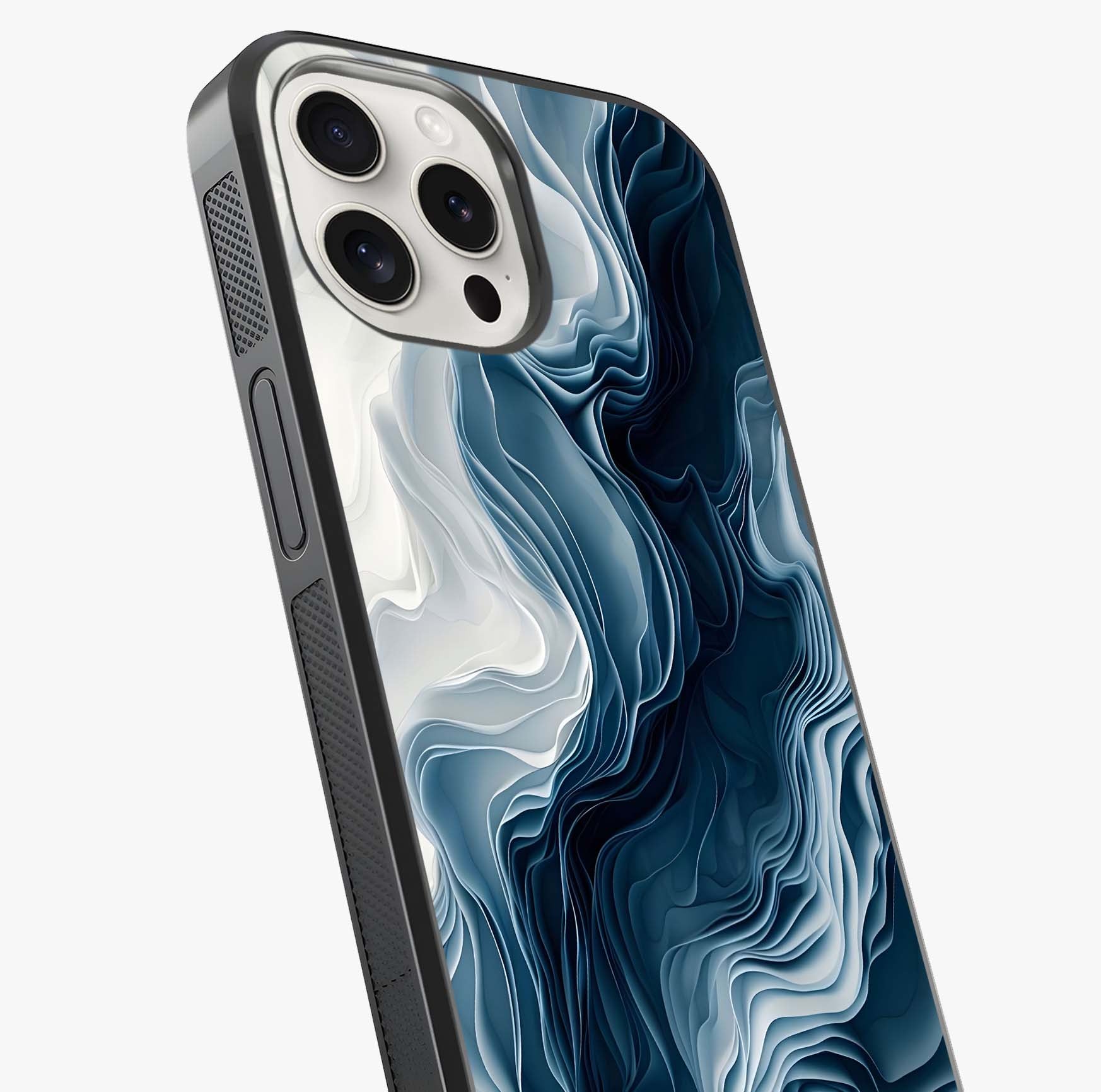 Ethereal Paper Marble Glass Case captured at a warm angle highlighting gloss, texture and premium glass finish.
