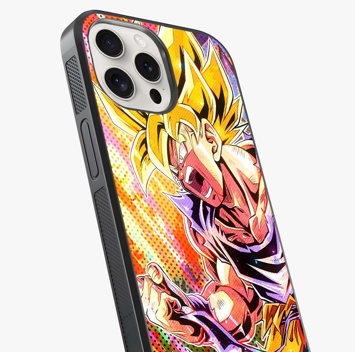 Firing Goku Glass Case captured at a warm angle highlighting gloss, texture and premium glass finish.
