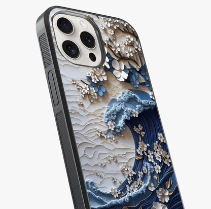 Floral Wave Origami Glass Case captured at a warm angle highlighting gloss, texture and premium glass finish.