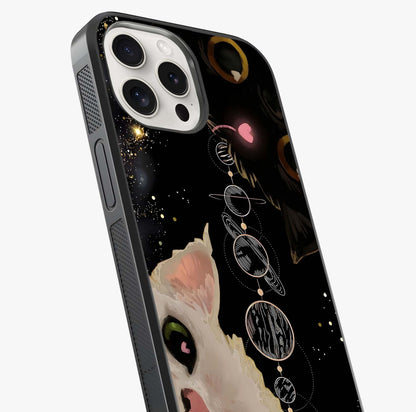 Galactic Cat Glass Case captured at a warm angle highlighting gloss, texture and premium glass finish.