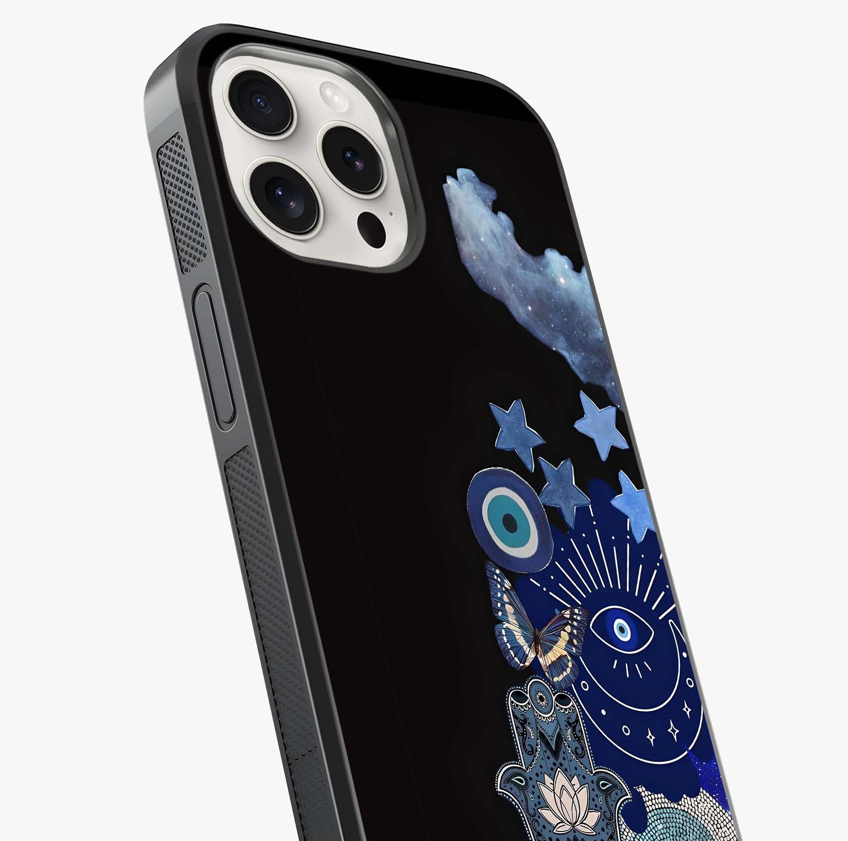 Galactic Charm Cluster Glass Case captured at a warm angle highlighting gloss, texture and premium glass finish.