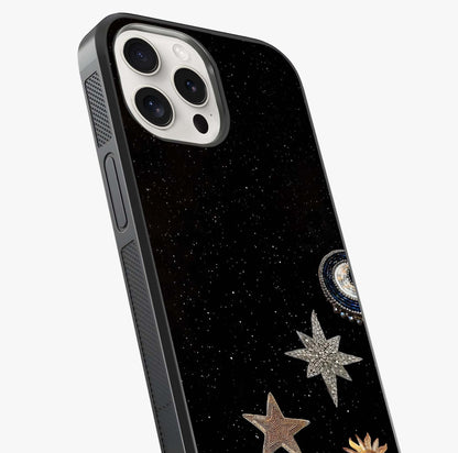 Galactic Charm Glow Glass Case captured at a warm angle highlighting gloss, texture and premium glass finish.