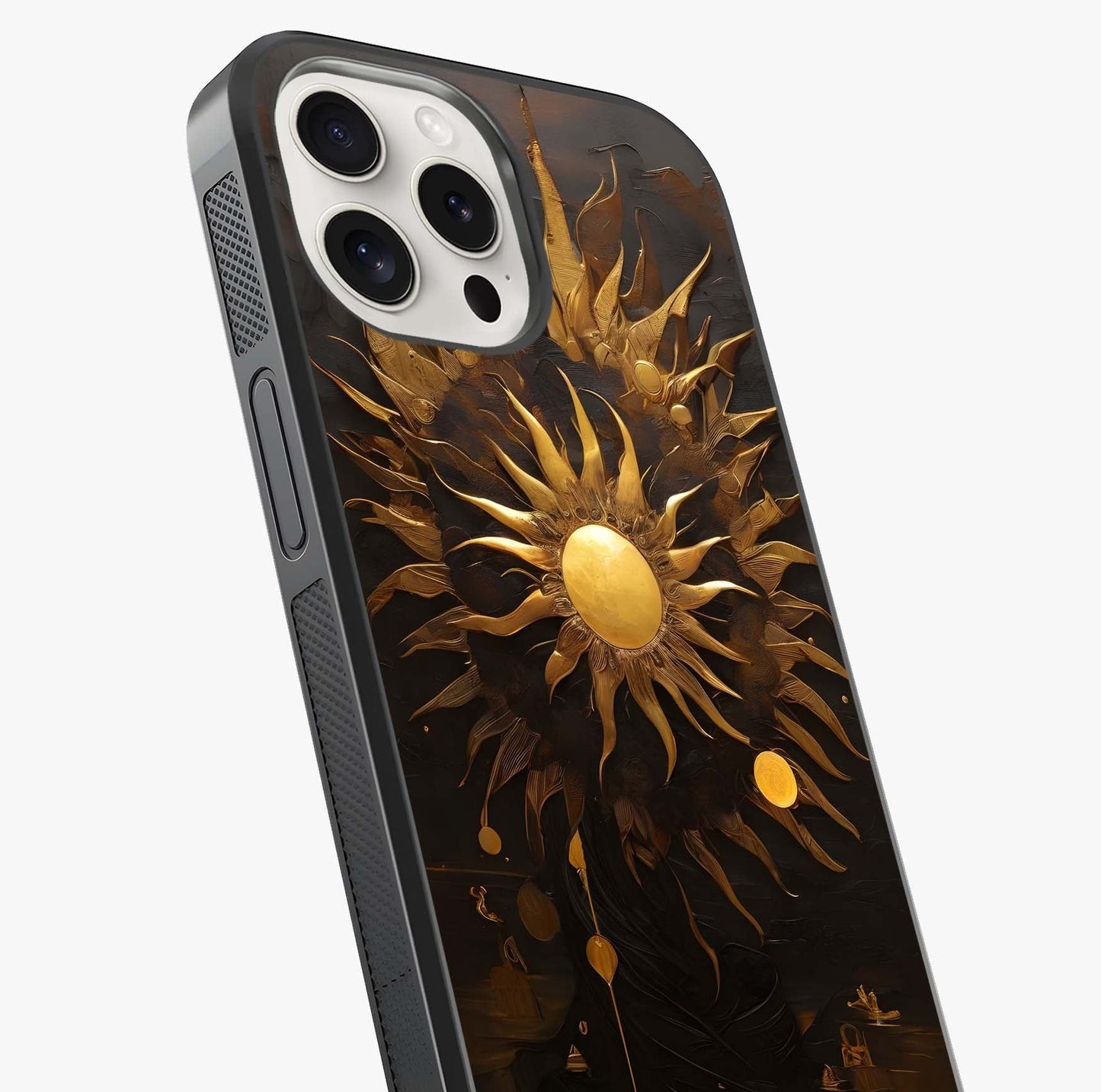 Golden Sun Majesty Glass Case captured at a warm angle highlighting gloss, texture and premium glass finish.
