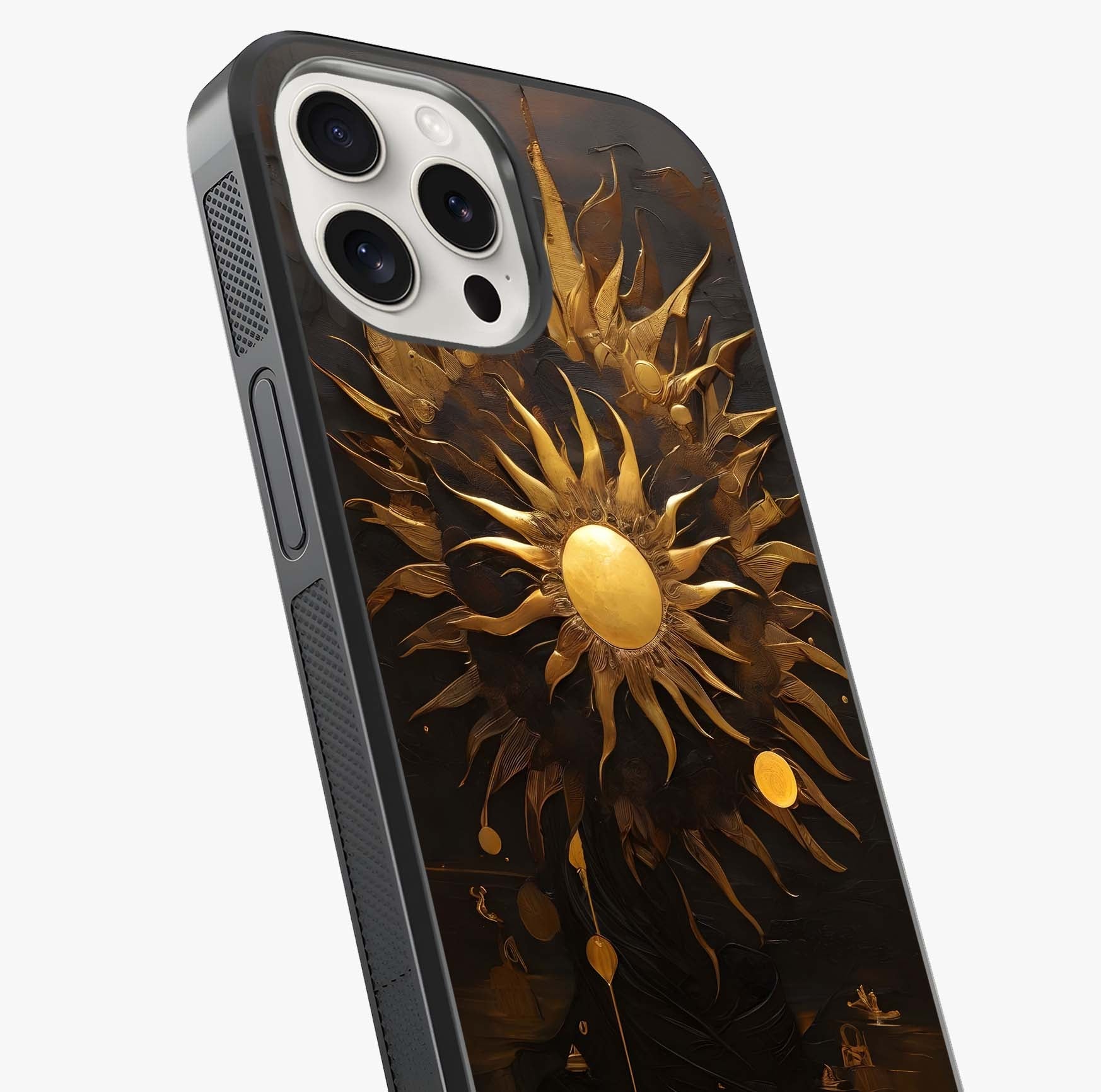 Golden Sun Majesty Glass Case captured at a warm angle highlighting gloss, texture and premium glass finish.