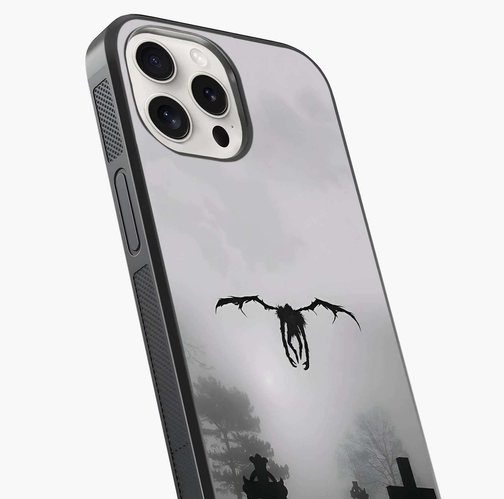 Graveyard Shadow Descent Glass Case captured at a warm angle highlighting gloss, texture and premium glass finish.