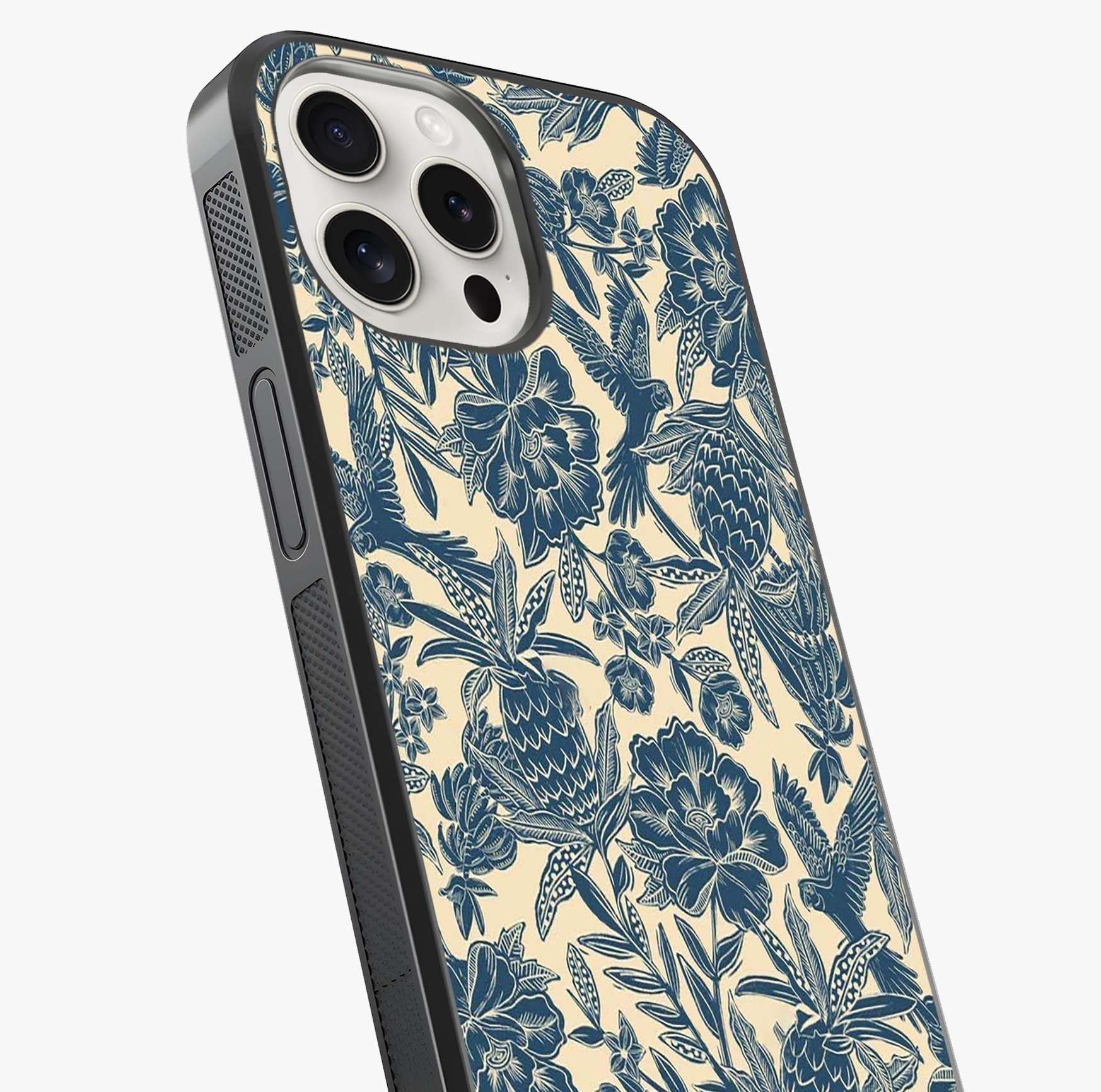 Heirloom Wild Bloom Glass Case captured at a warm angle highlighting gloss, texture and premium glass finish.
