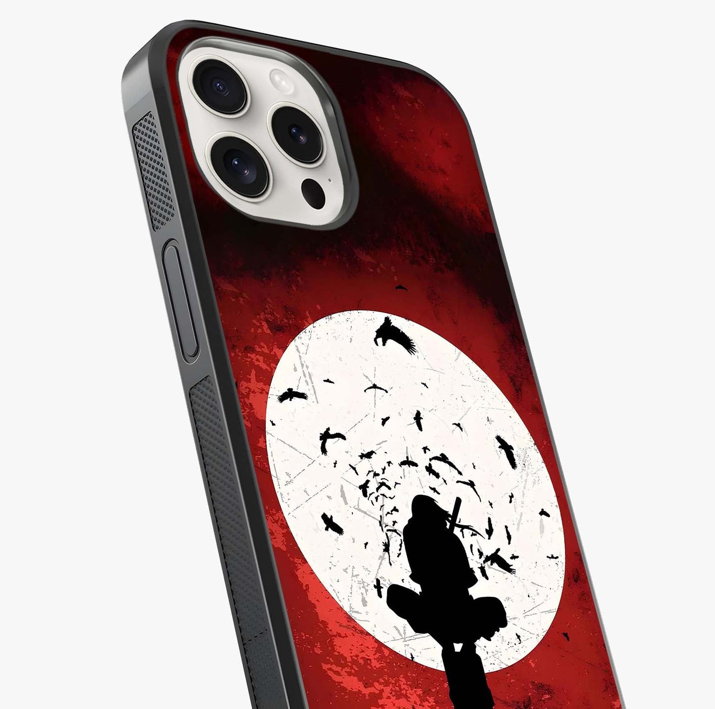 Itachi Limited Edition Naruto Anime Glass Case captured at a warm angle highlighting gloss, texture and premium glass finish.