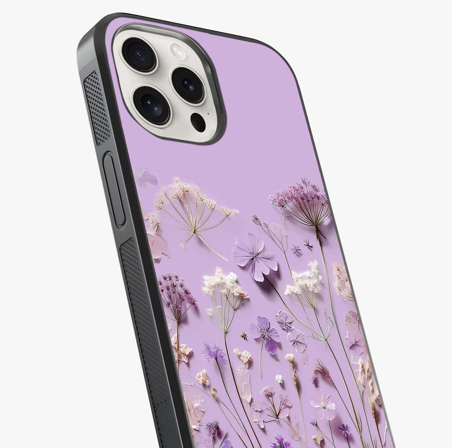 Lavender Blossom Dream Glass Case captured at a warm angle highlighting gloss, texture and premium glass finish.