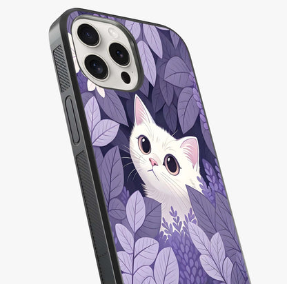 Lilac Hide Peek Cat Glass Case captured at a warm angle highlighting gloss, texture and premium glass finish.
