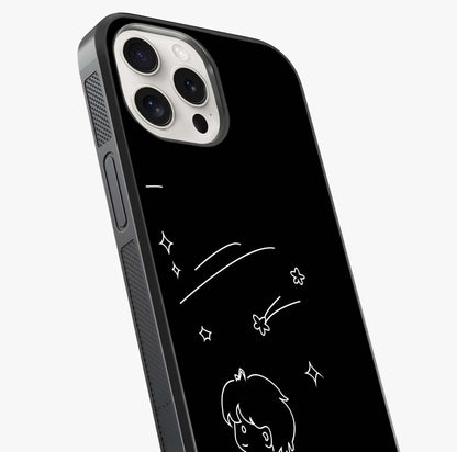 Line Art Boy With Shooting Stars Glass Case captured at a warm angle highlighting gloss, texture and premium glass finish.