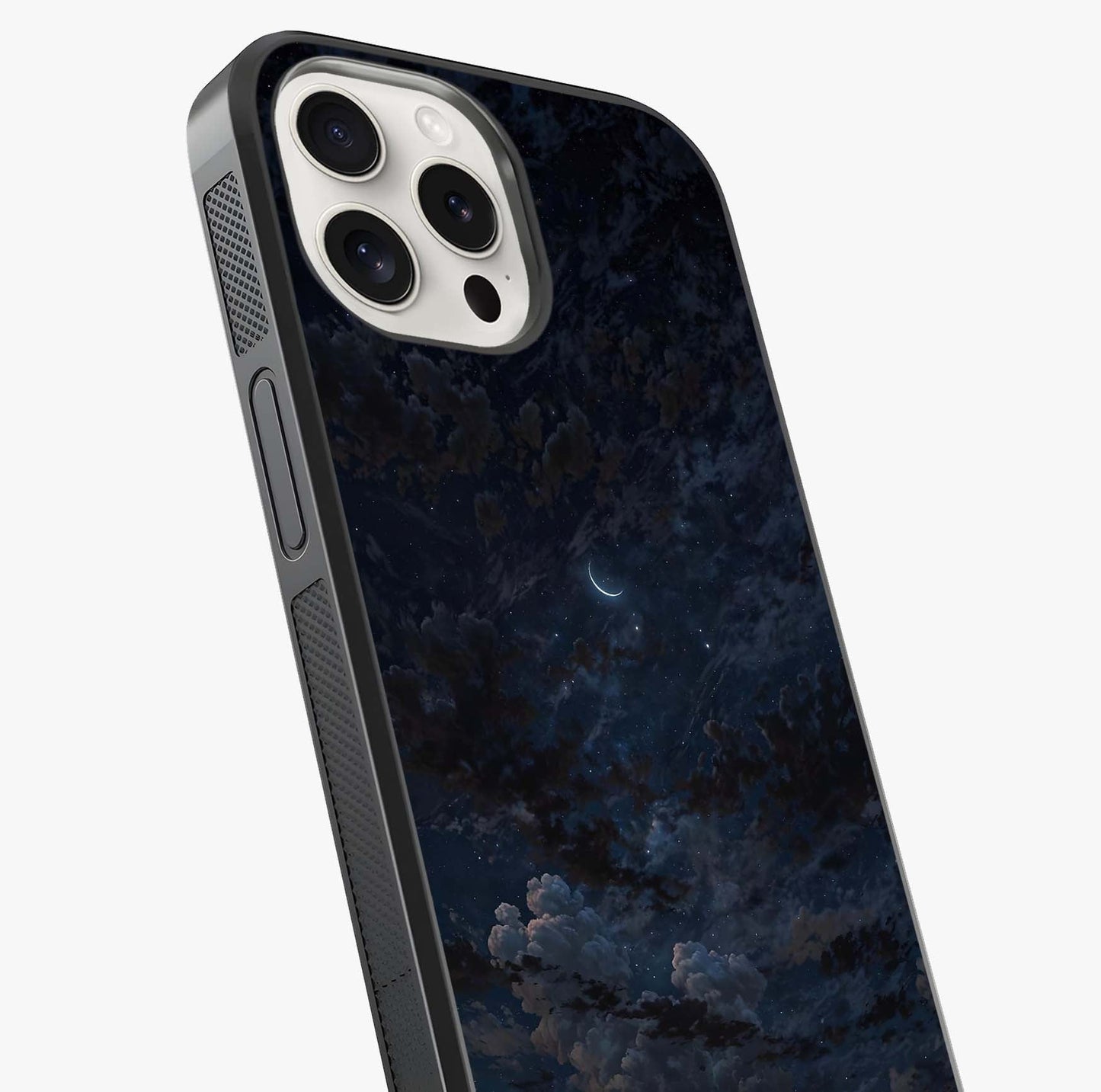 Lunar Veil Silence Glass Case captured at a warm angle highlighting gloss, texture and premium glass finish.